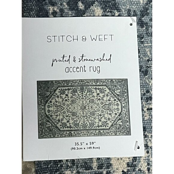 Stitch and Weft Blue Stonewashed Accent Rug 35x59 Boho Runner Mat Machine Wash - Picture 2 of 10